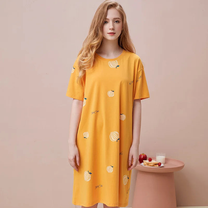 Custom Design Casual Black Oversized Summer Knitted Elastic Waist Nightgown Curved Hem Short Sleeves Quick Dry Breathable for