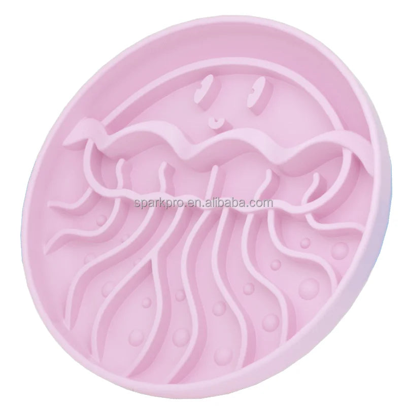 SparkPro 2024 New Popular Round Jellyfish Dog Bowl Silicone Slow Feeder Custom Unique Cute Pet Bowl Pet Feeder