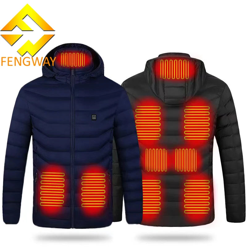 Puffer Jacket Men Fengway OEM ODM 11Zone Heated Hoodie Coat Winter Warmer USB Thermal Heated Puff Jacket for Men