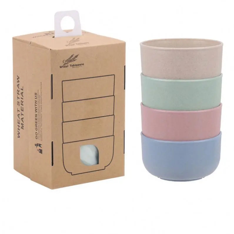 4 Pcs Biodegradable Tableware Lightweight Unbreakable Cereal Microwave Safe Wheat Straw Fiber Dessert Salad Rice Bowl Sets