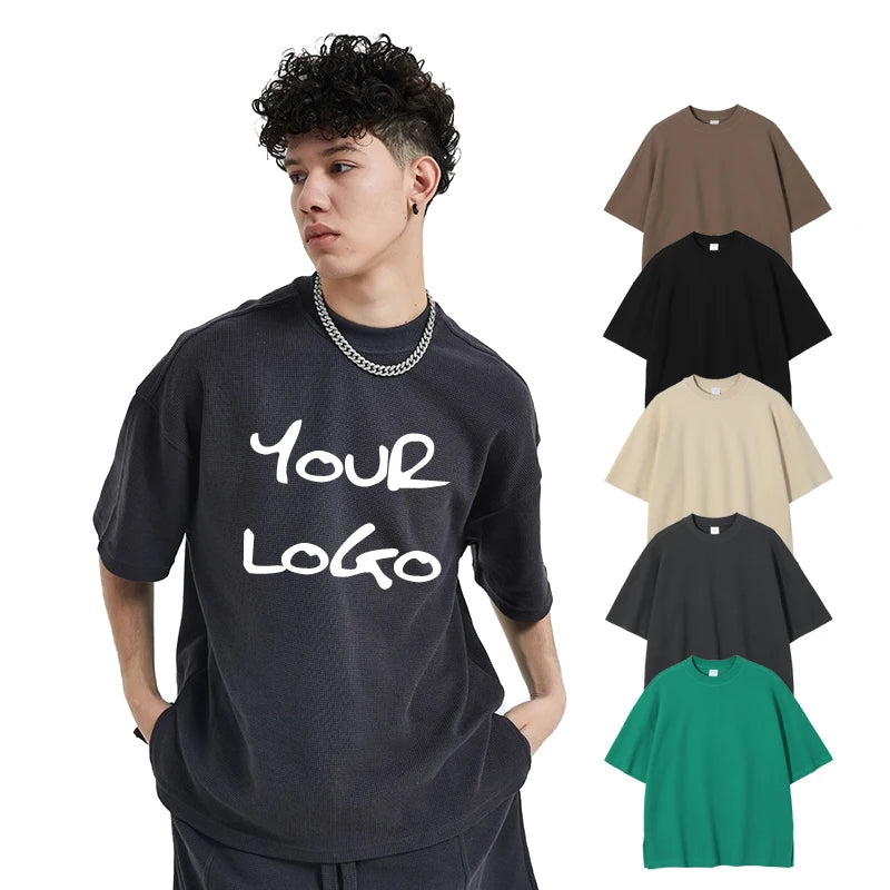 Wholesale New Best-selling Vintage Oversized T-shirt 100% Cotton Comfortable Fashion Blank Heavyweight 260 Gsm Waffle T-shirt