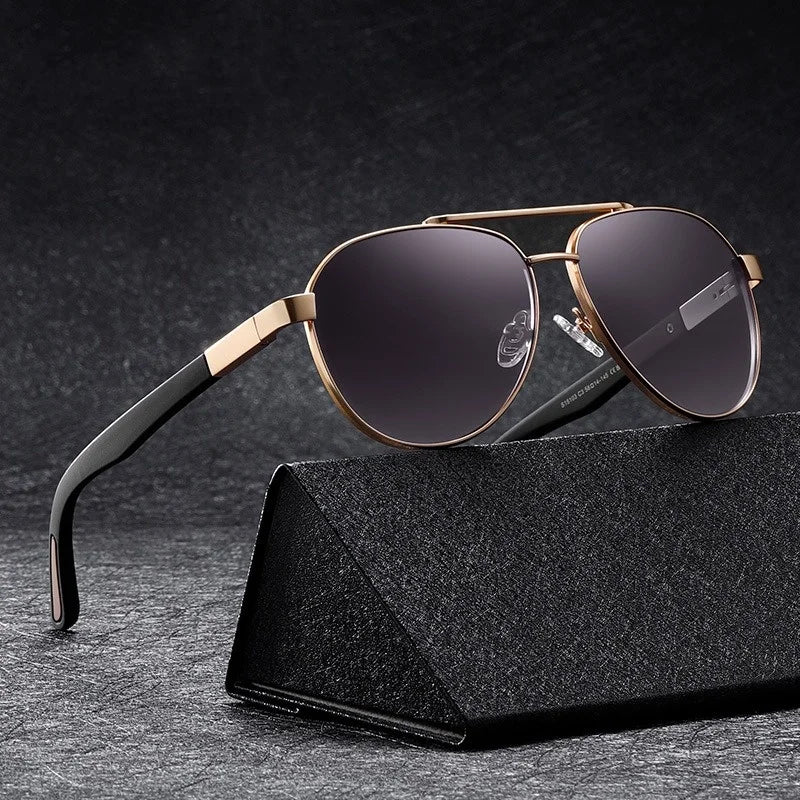 2025 Hot Selling Men Double Bridge Metal Sunglasses Fashion Polarized Driving Sunglasses