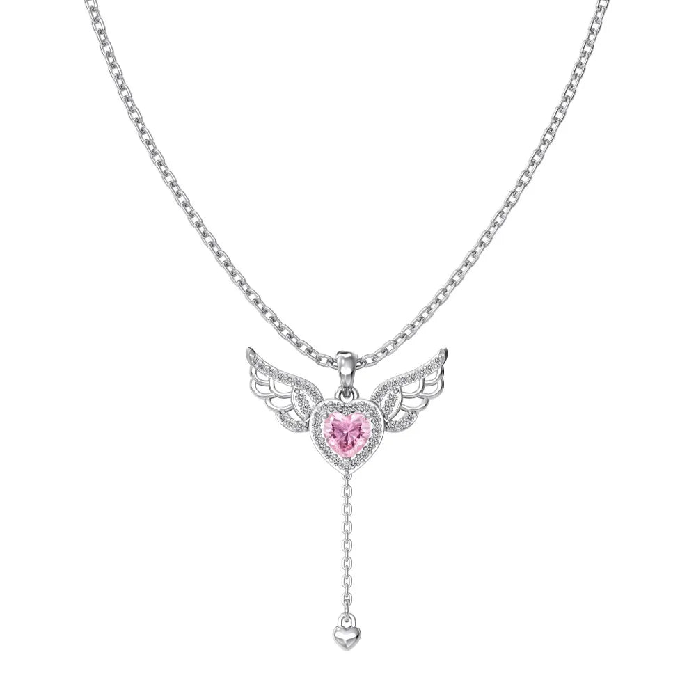 Dylam Elegance Fine Fashion Jewelry 925 Silver Link Chain 5A Cubic Zircon Tassel Heart Wings Angel Love Pendant Necklaces