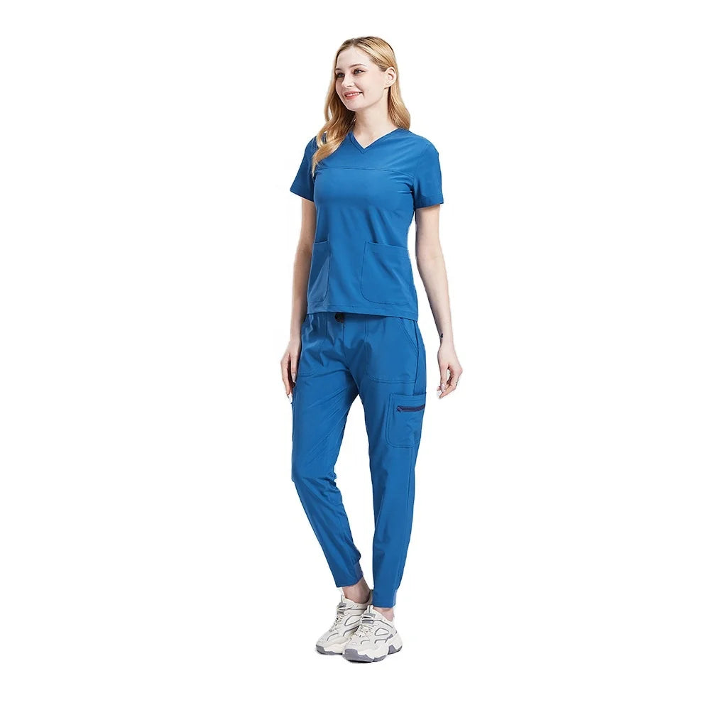 Nursing Uniforms Scrubs Oem Scrubs Uniforms Polyester Spandex Jogger Set Blue Hospital Scrubs Uniform