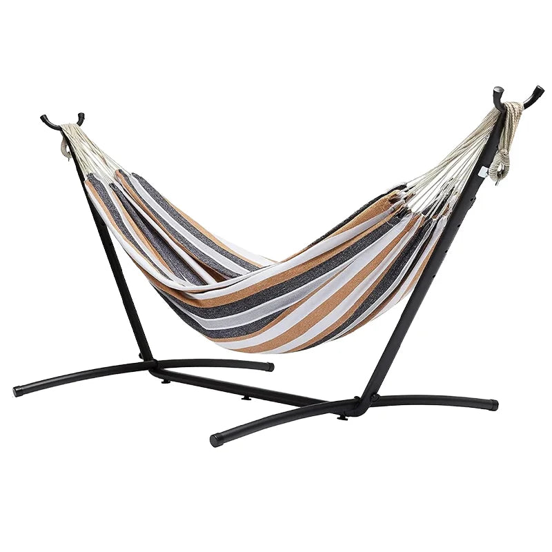 WOQI Portable Cotton Canvas Camping Hammock with Stand Carrying Bag Metal Carabiner Ropes and Tree Straps for Hiking and Travel