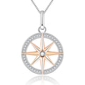 Rose Gold & Rhodium-Plated 925 Sterling Silver Coin Pendant Custom Compass Charm with Zircon North Star Necklace for Parties