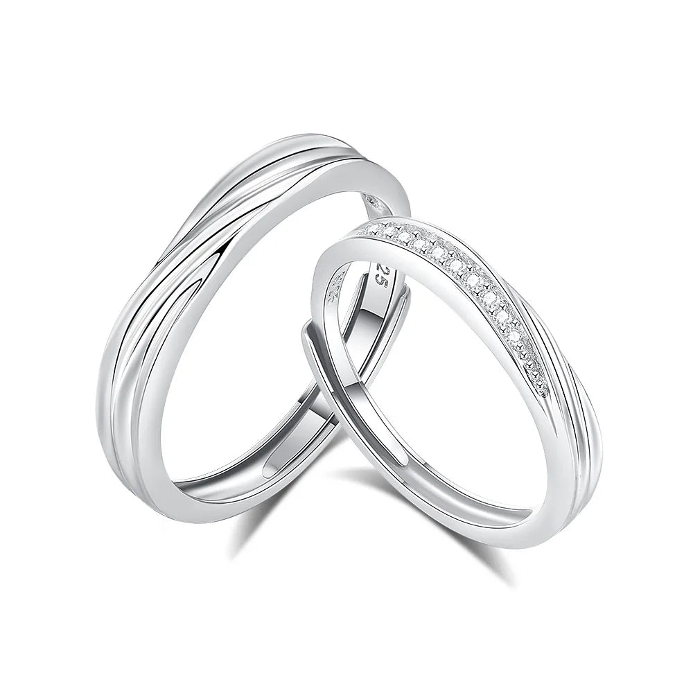FDJZ-153 Adjustable 925 Silver Mobius Couple Ring for Wedding Engagement Jewelry Zircon Crystal Rings for Women Men