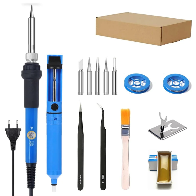 14-Piece Electric Soldering Iron Tool Combination 60W Output Power with Knife Tip Electrical Motherboard Welding Toy Soldering