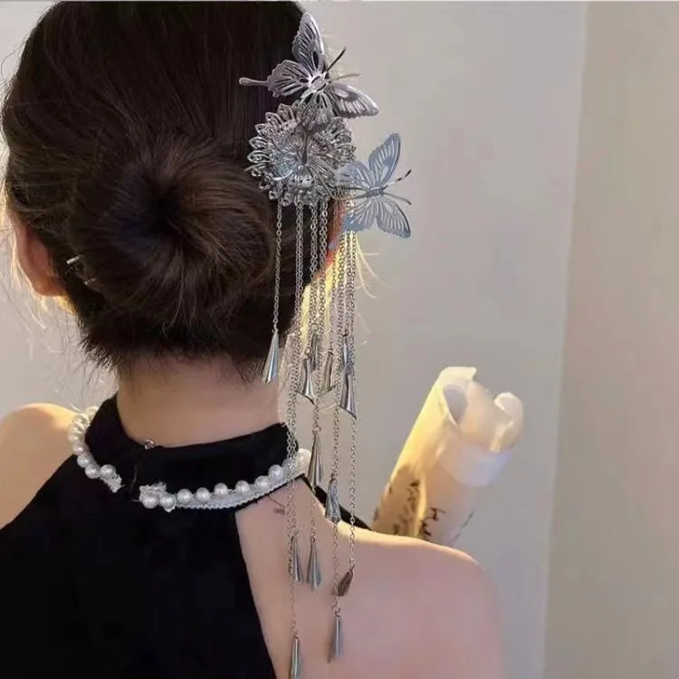New Butterfly Love Flower Tassel Metal Hair Sticks for Women Hair Chopsticks Wedding Party Hairstyle Design Tools Gifts