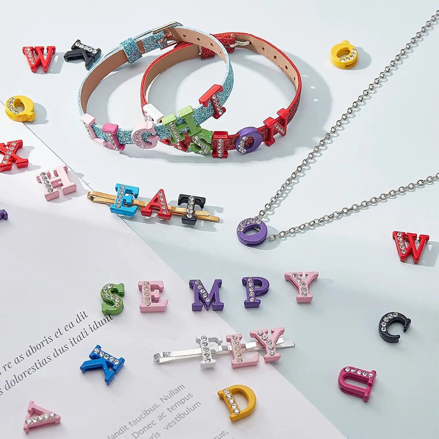 1pc A-Z 8mm Colorful Half Rhinestone Slide Letter Charms for Bracelet Making Alphabet Women Jewelry DIY Pet Collar Keychain