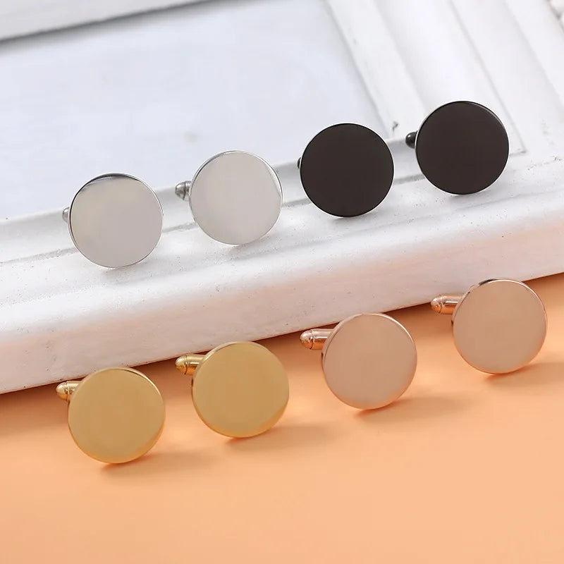 Cheap Price High Quality Men Style Metal Stainless Steel Plain Custom Shiny 18MM Round Cufflinks Blank Cuff Links for Men Luxury