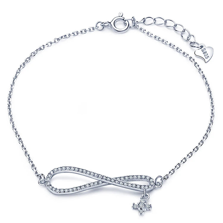 Zircon Infinity Charm Pave 925 Sterling Silver Chain Bracelet for Women Rhodium Plated for Gift or Party MegaBDM