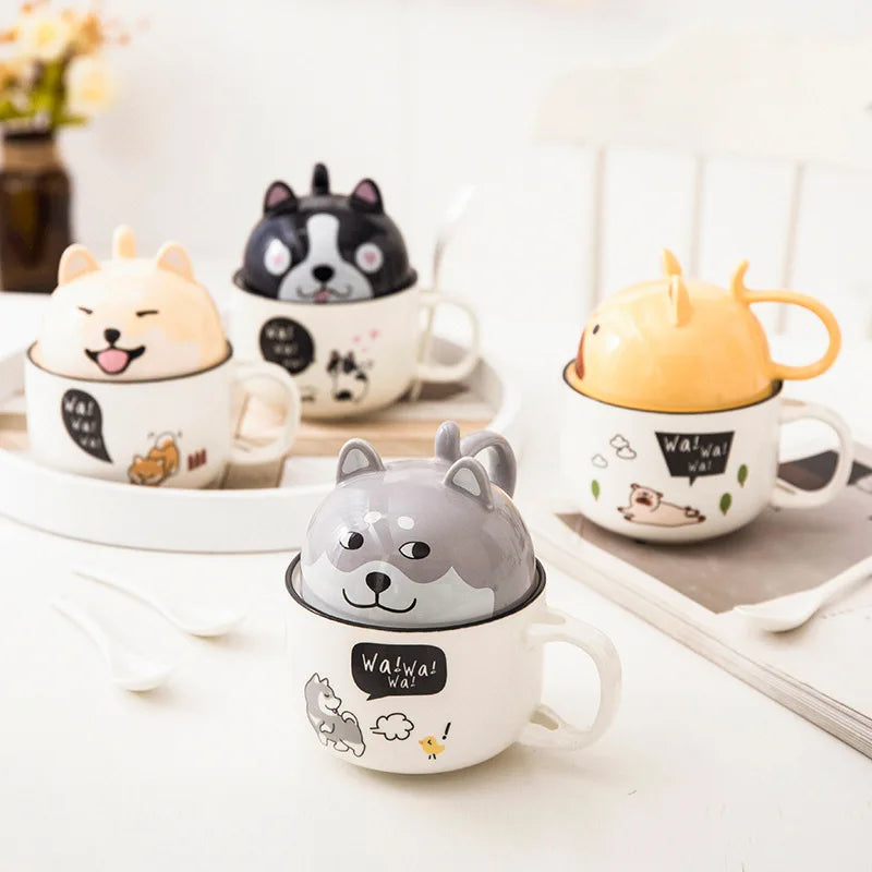 Best-selling Personalized Funny Cute Animal Cartoon Ceramic Mug Lid Spoon Dual-Purpose Tumbler for Hot/Cold Water