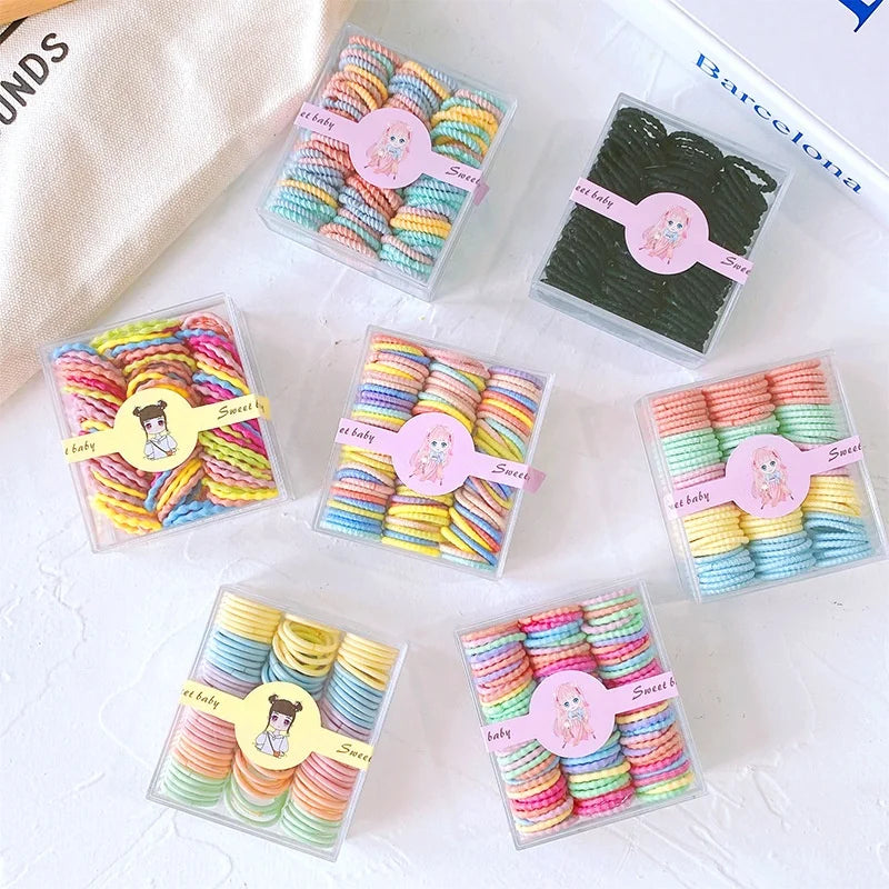 90PCS BOX Colourful Girl Elastic Hair Rabar Rubbers Accessories Kids Babies Hair Rubber Band Tie Toddler Hair Ties for Girls