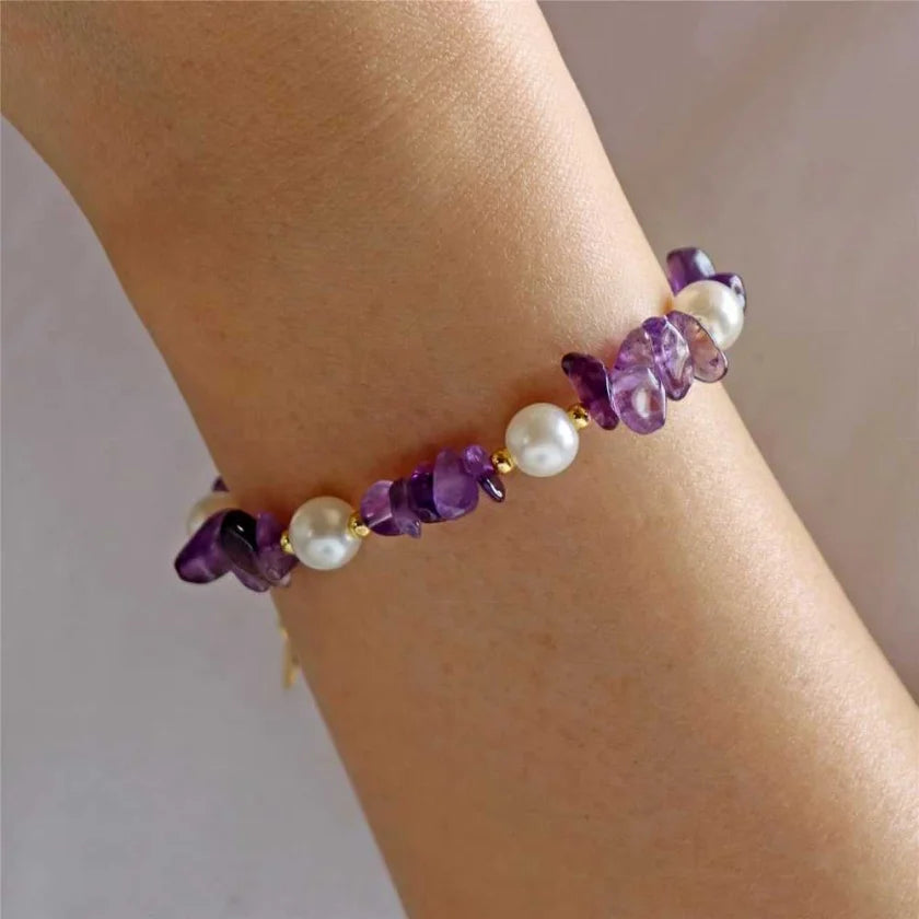 14k Gold Filled Healing Stones Bracelet for Children 4-5mm White Freshwater Pearl Amethyst Fashion Fine Chain Link Bracelets for