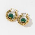 Creative Design 316L Stainless Steel Green Natural Stone Bead Inlay Croissant Custom Jewelry Twisted Design Earring