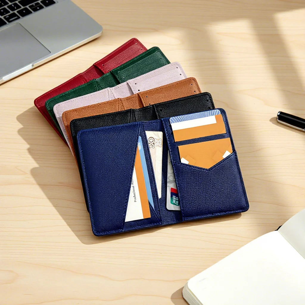 Luxury Mens Multi 9 Cardslots PU Vegan Saffiano Leather Foldable Cardholder Cash Card Case Bifold Wallet Name Credit Card Holder