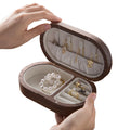 Small Trinket Oval Storage Jewelry Box Custom Logo Black Walnut Wood Ring & Earrings Studs Necklace Organizer Home Gift Box