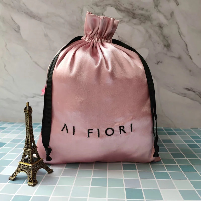 Custom Logo Gift Satin Fabric Drawstring Bag Cosmetic Set Silk Bags Satin Underwear Packaging Pouches