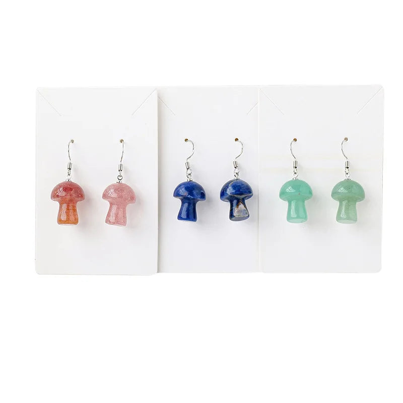 Natural Crystal Stone Mushroom Earrings Eardrop Gemstone Rose Quartz Amethyst Crystal Earrings for Women