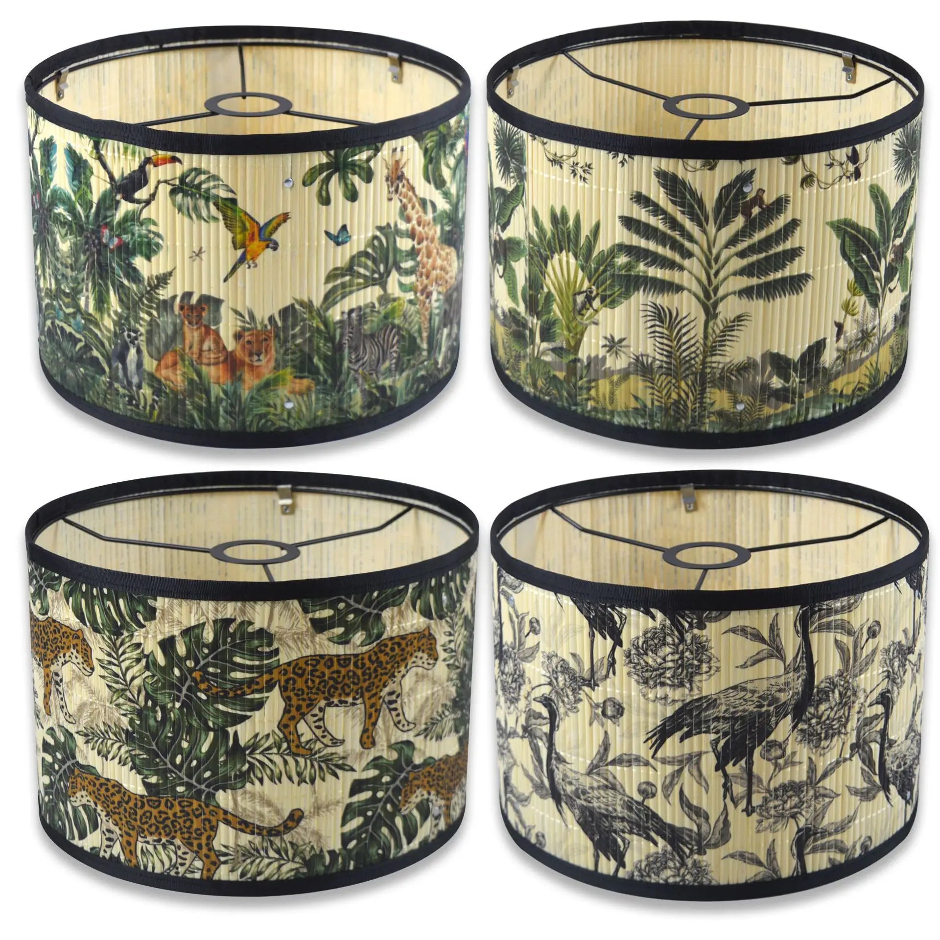Modern Tropical Rainforest Pattern Bamboo Eco-friendly Chandelier Lamp Shade Detachable Indoor Decorative Cover Color Printed