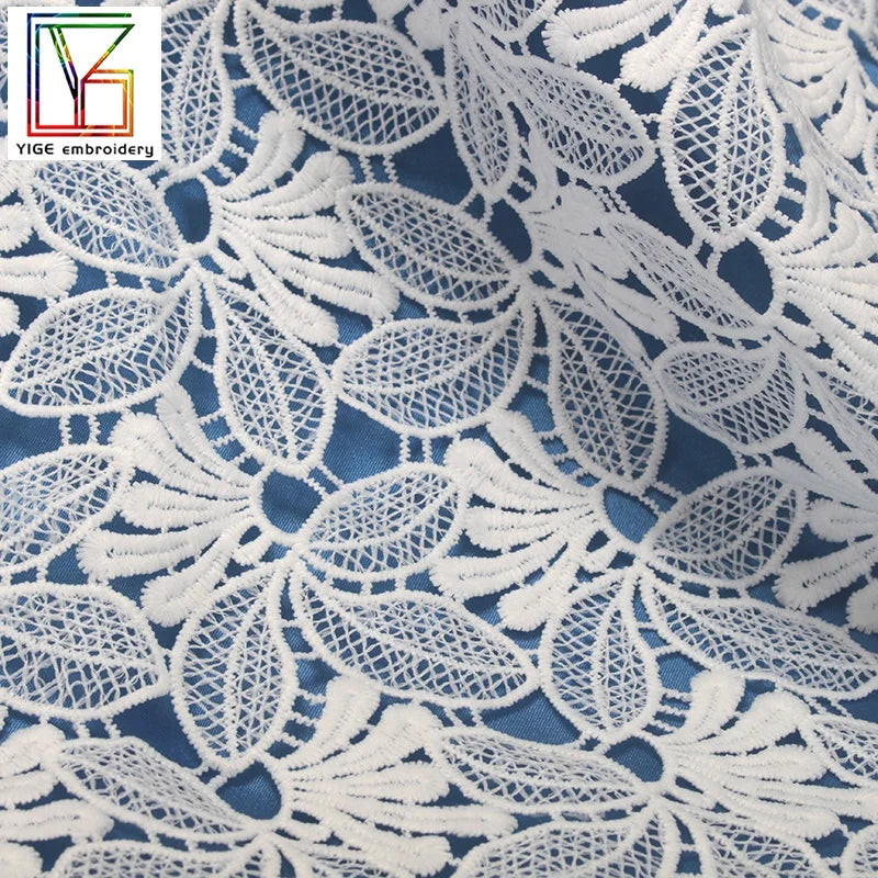 Latest Style  African Women Water Soluble Lace Fabric  Chemical White Milk Fiber 100% Polyester Embroidered Lace