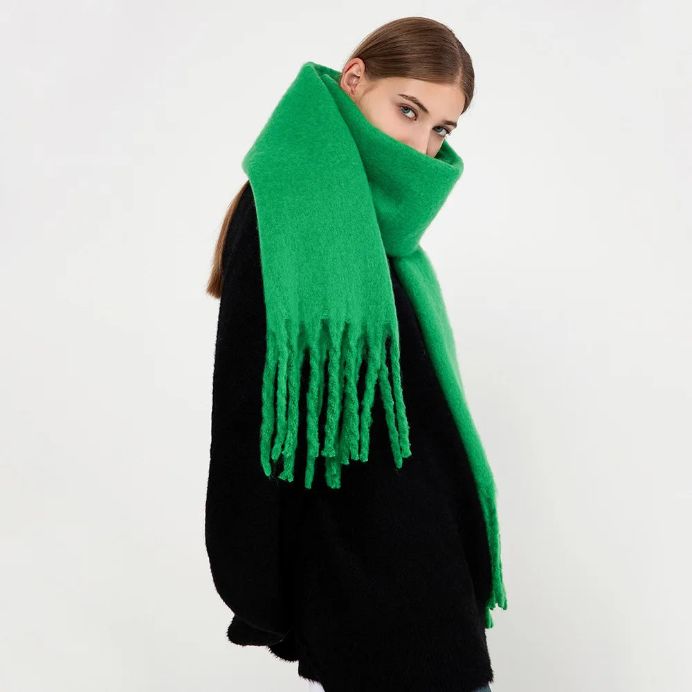 Polyester Winter Women Cashmere Scarf Classic Soft Winter Warm Thick Big Tassels Scarf