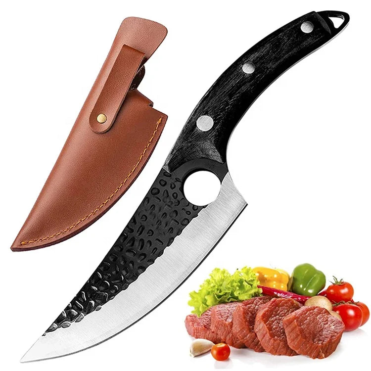 Handmade Forged 6-Inch Solid Wood Handle Kitchen Knife Kitchen Camping Cooking Slaughter Butcher Boning Knife Metal Material