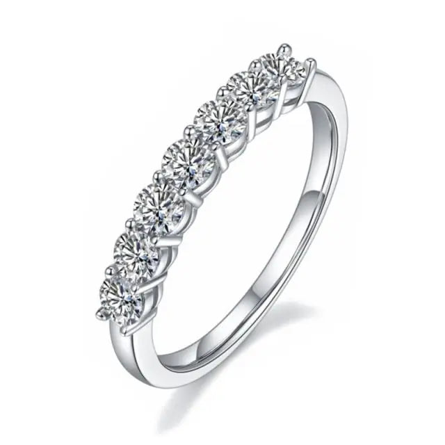 18K White Gold Plated 925 Sterling Silver 0.7ct D Color VVS1 Moissanite Diamond Half Eternity Wedding Band Stackable Ring