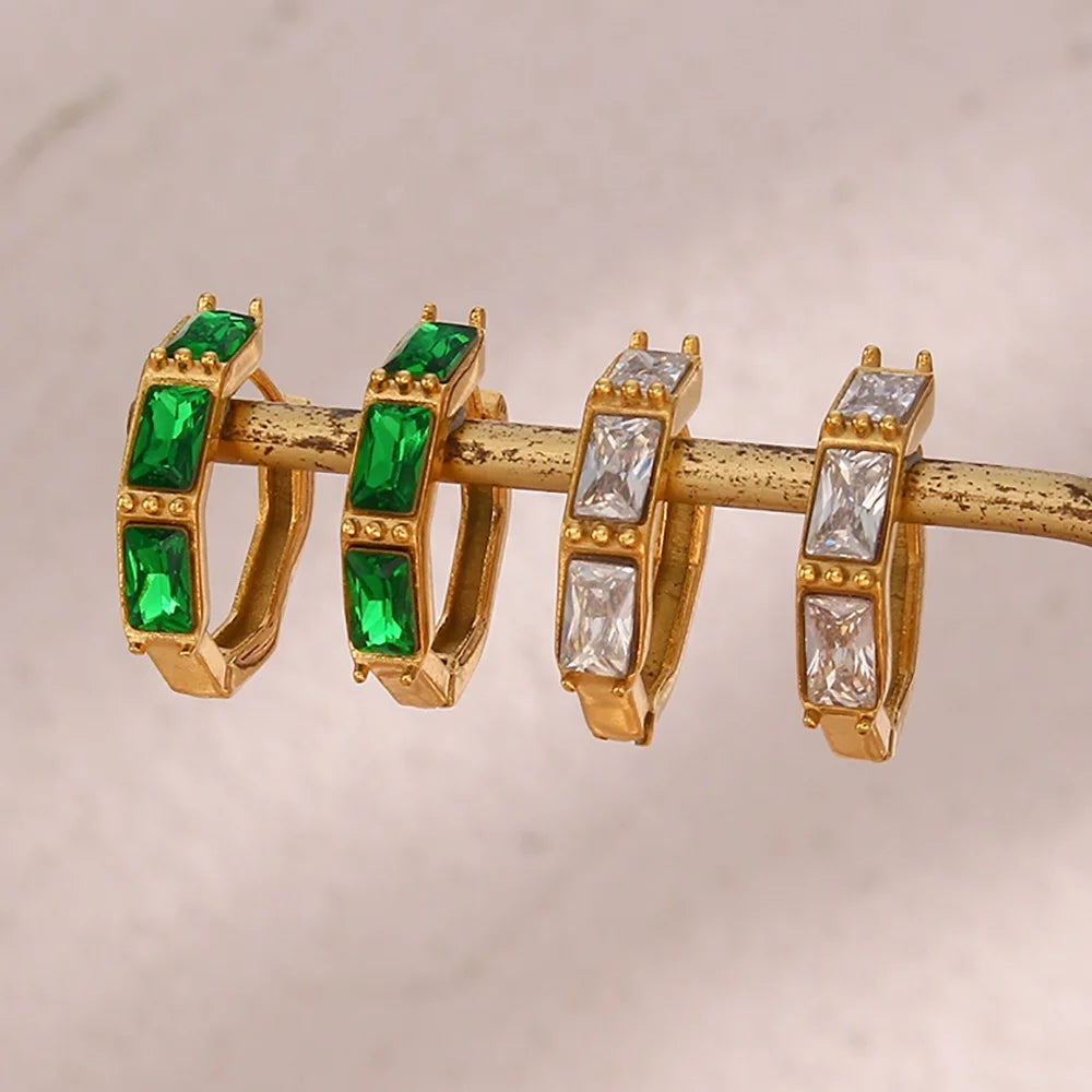 Guarantee Dreamshow 18K Gold Plated Shining Zircon Earring Tarnish Free Bamboo Shape Stainless Steel Huggies Hoop Earring