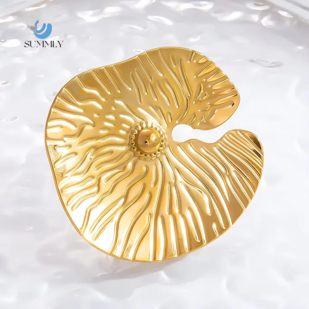 SUMMLY New Fashion Simple Lotus Leaf Skin Texture 18K Gold Plated Stainless Steel Ring Jewelry Manufacturer