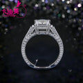 Cadermay Jewelry S925 Silver 2CT Princess Cut D VVS Full Moissanite Setting Engagement Wedding Ring