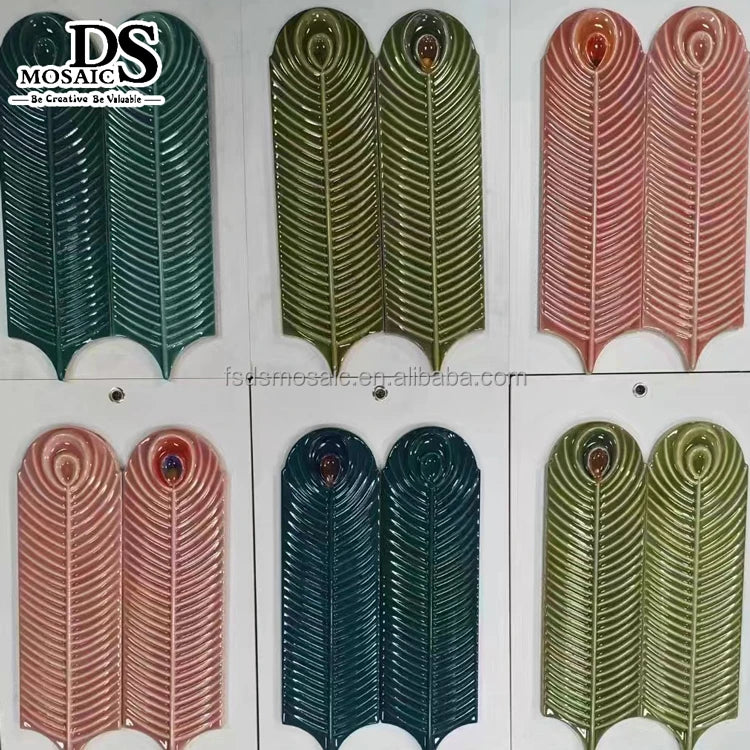 3 Colors in 1Set Arrow Shape Premium Glazed 3d Relief Pattern Porcelain Mosaic Ceramic Mosaic Art Tiles
