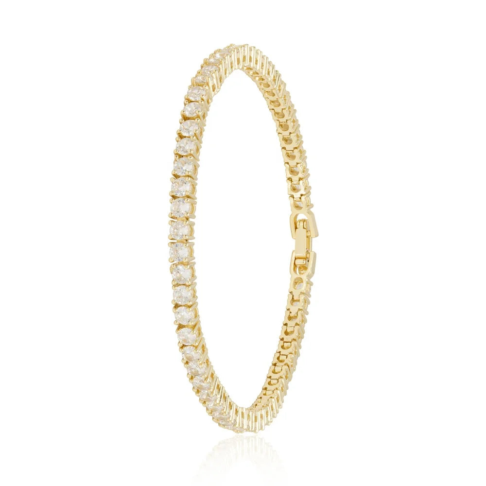 14K Gold Plated Silver Tennis Bracelet Cubic Zirconia Classic Tennis Bracelet Gold Bracelets for Women