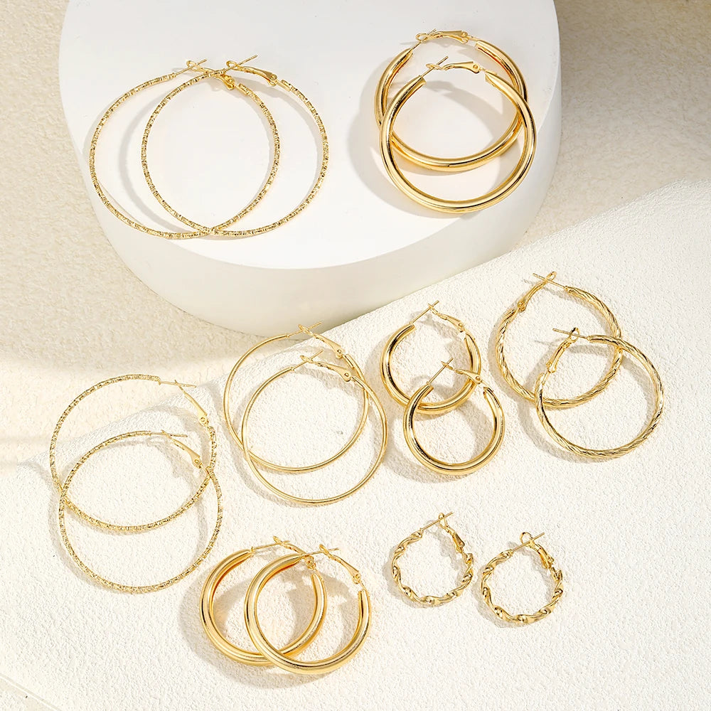 8Pcs/Set Fashion Gold Color Twisted Twist Hoop Earrings Set