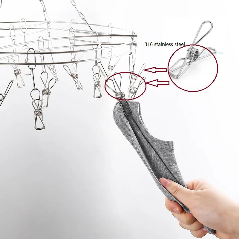 Eco-Friendly Silver 316 Stainless Steel Clothes Clips with Sock Hanger Packaged in Box for Towel Hanging and Cloths Sock Hanging