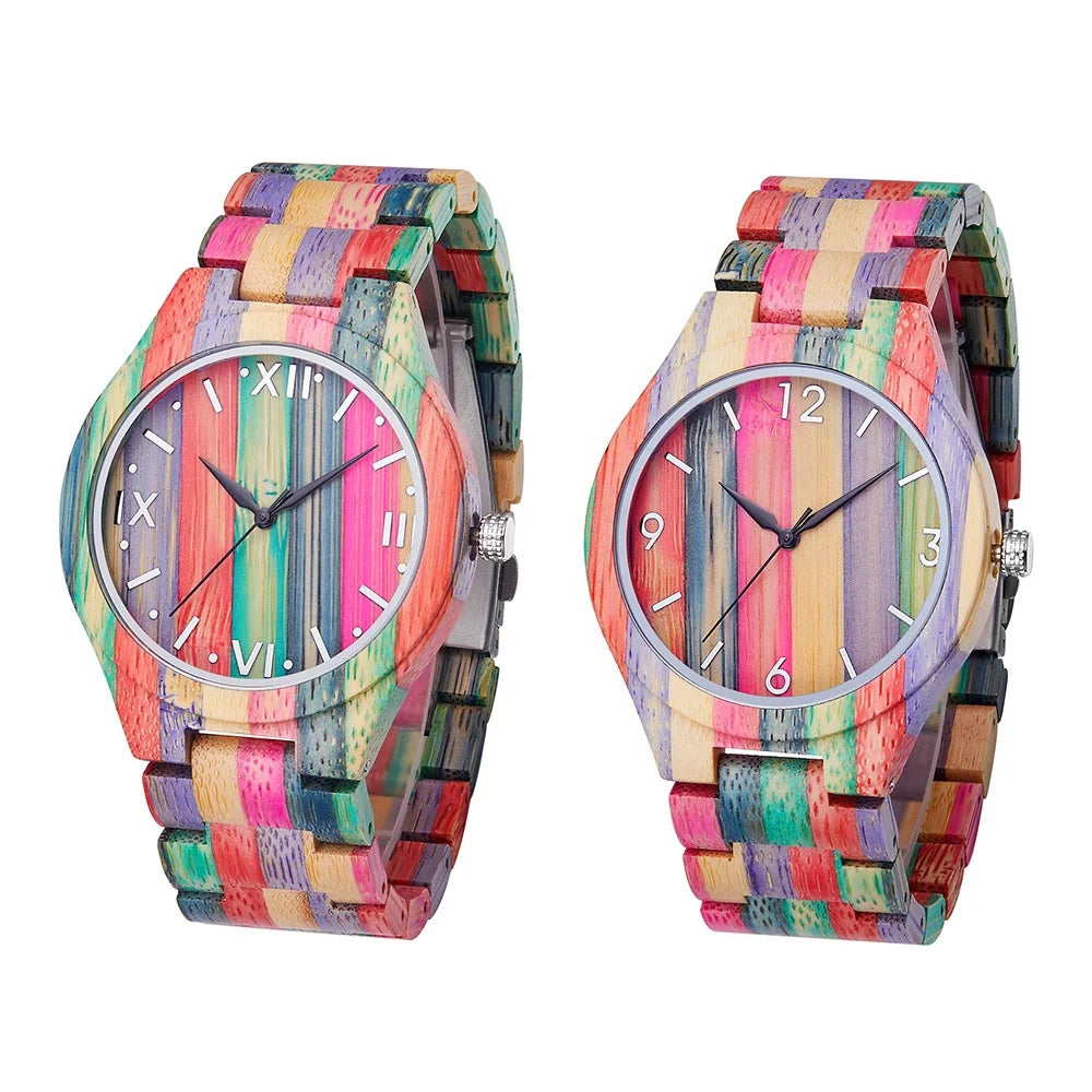 TJW Luxury Colorful Bamboo Wood Quartz Watch for Men Small Batch Customized Logo Sport Fashion Styles with Pointer Dial Display