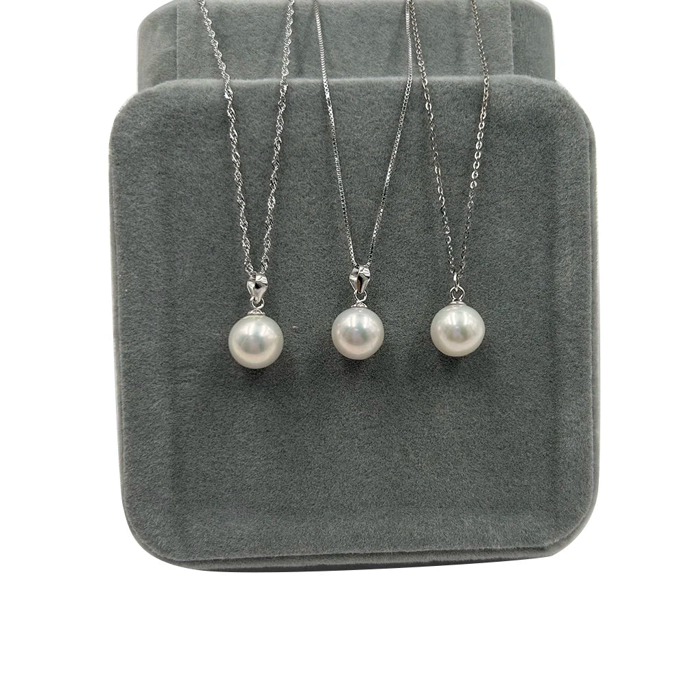 18 Inch  Wholesales 925 Silver Wave Chainbox Natural Pearl Pendant Necklace 9-10 mm Nature Freshwater Perfect Round Pearl