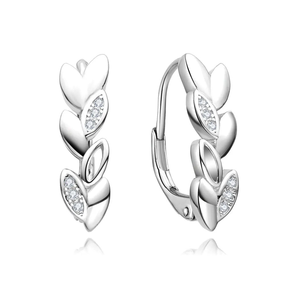Trendy 925 Silver Leaf Leverback Earrings with Zircon Stone Gold Plated Rose Gold Unisex Engagement Jewelry