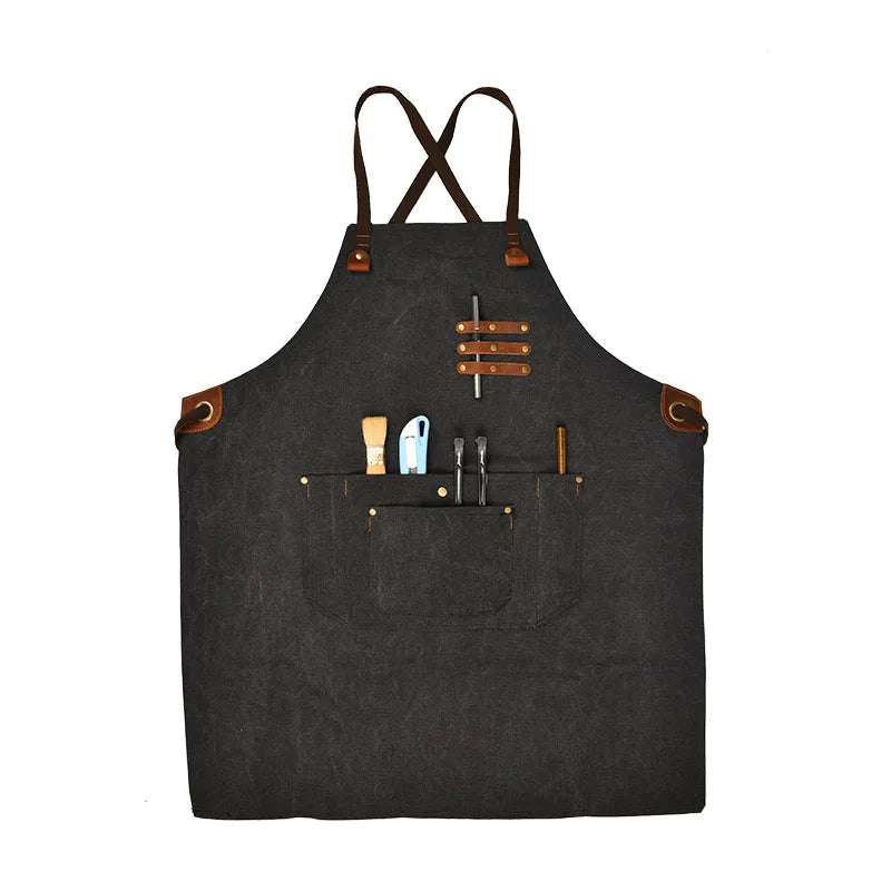 Men's Women's Heavy Duty Sleeveless Cotton Bib Chef Apron Canvas Kitchen Workwear for Hairstylist BBQ Woodworking Welding