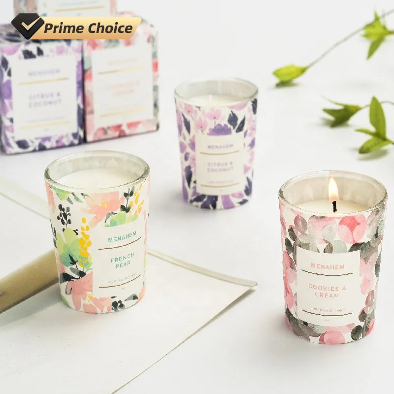 Best Selling 6 Mixed Scents Romantic Luxury Delicate Cylindrical Glass Mug Handmade Smoke Free Soy Candle Wax Wholesale