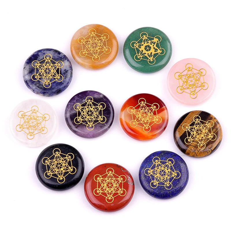 Wholesale Round Shape  Multi-Color Natural Gemstone Metatron Symbol Feng Shui Crystal Gifts
