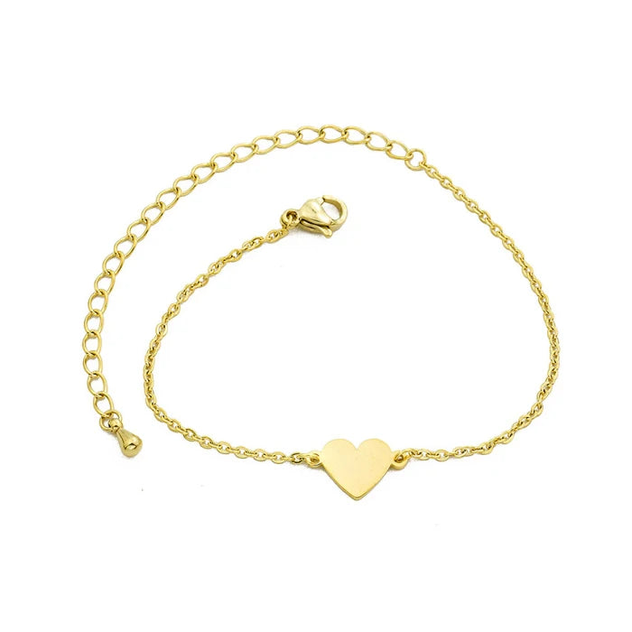 Adjustable Personalized Name Jewelry Gold Plated Stainless Steel Laser Engraved Blank Heart Custom Bracelet Gift for Women Girls