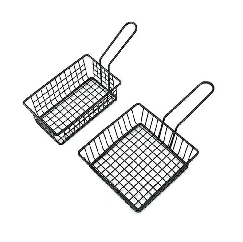Hot Sale Kitchen Tools Stainless Steel Black Wire Mesh French Fries Basket Snack Storage Basket