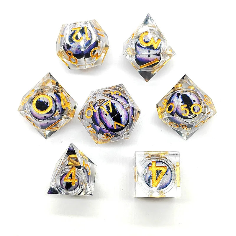 Hot Sale RPG DND Resin Dice Set Customized Polyhedral Eye of the Dragon Die Sharp Edge Core with Dice Cup in Stock