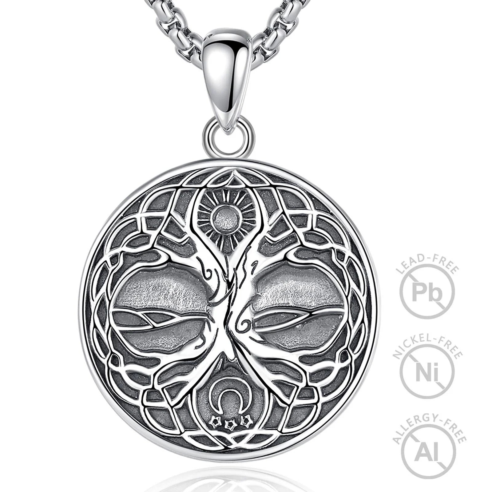 Vintage Design 925 Sterling Silver Nordic Viking Yggdrasil Tree Amulet Pendant Necklace for Wedding Anniversary Gift Unisex