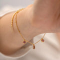 Pink Purple Round Pendant Simple Pendant Layered Necklace Set Gold Plated Stainless Steel Necklace
