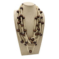 Natural Brown Neutral 2023 Trendy Vintage Rhodium Plated Wood Beads Multi Strands Long Necklaces Unisex for Party & Gift