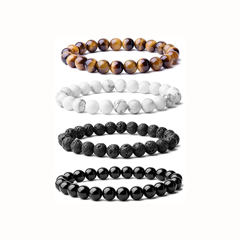 8mm Boho Energy Onyx Healing Stone Bracelet Lava Stone Diffuser for Men Women Buddhist Ball Shape Chakra Bracelet for Healing