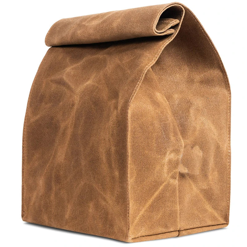 Hot Selling Eco Friendly Lady Summer Lunch Bag Waxed Canvas Waterproof Picnic Bag Large Washable Reusable Brown Paper Bags